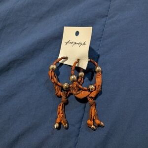 Free People Fabric Wrapped Hoop Earrings With Silver-tone Beads